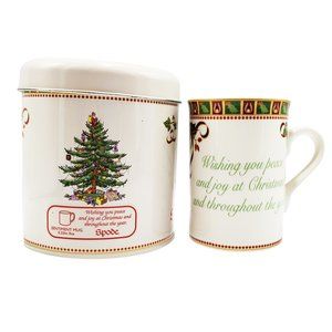 NEW Spode Christmas Tree Sentiment Mug/Cup & Gift Tin 9 oz. Porcelain Holly #1
